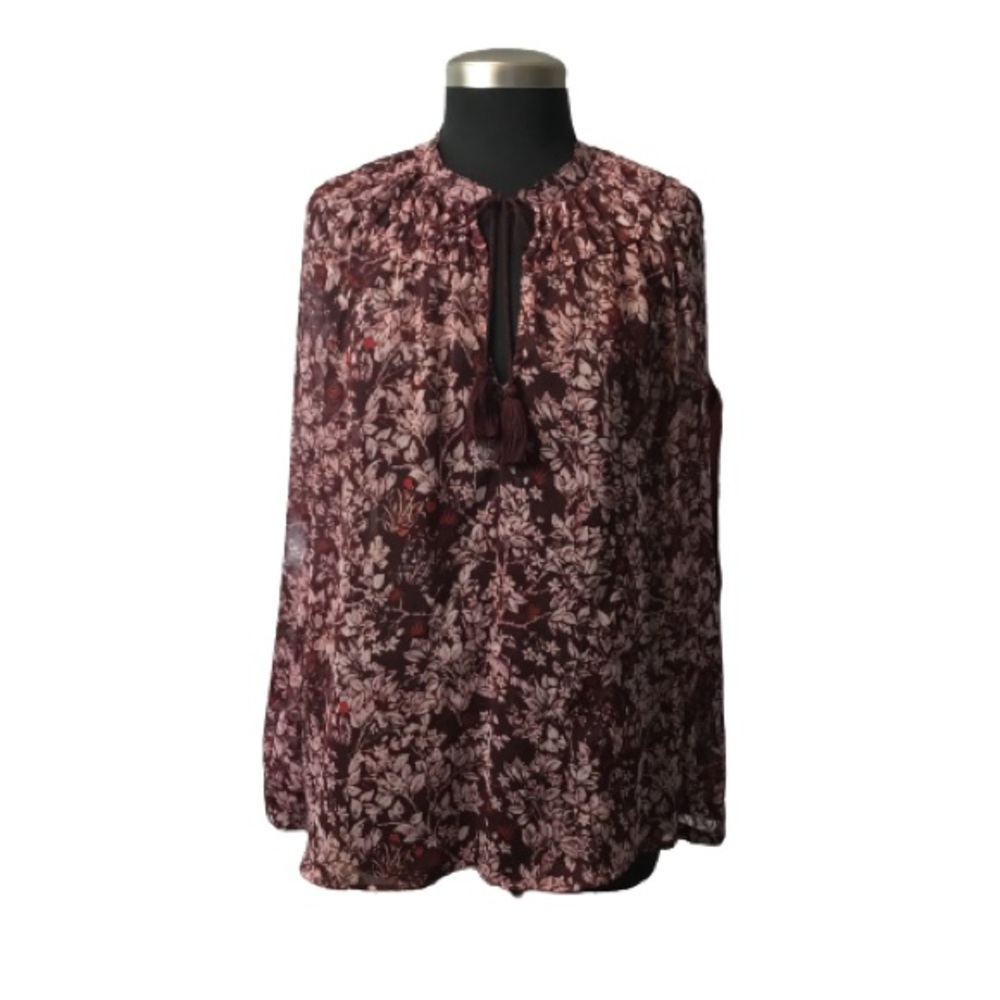 Lucky Brand Semi-Sheer Floral Peasant Top Size XL